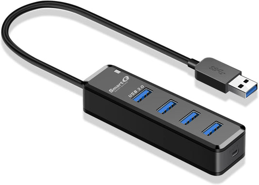 H302 4-Port USB 3.0 Hub with 1Ft Cable - Fast Data Transfer USB Splitter & Multi USB Port Expander for Laptops, PCs, Macs, Printers & Mobile HDDs