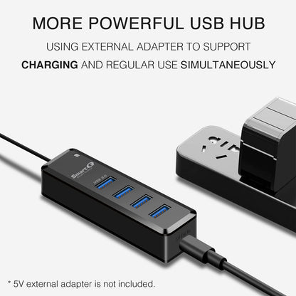 H302 4-Port USB 3.0 Hub with 1Ft Cable - Fast Data Transfer USB Splitter & Multi USB Port Expander for Laptops, PCs, Macs, Printers & Mobile HDDs