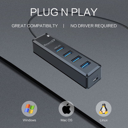 H302 4-Port USB 3.0 Hub with 1Ft Cable - Fast Data Transfer USB Splitter & Multi USB Port Expander for Laptops, PCs, Macs, Printers & Mobile HDDs